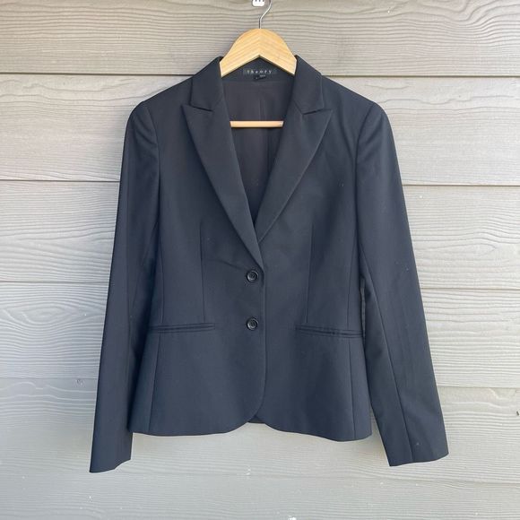 Theory wool blend double button fitted black blazer - Picture 1 of 5